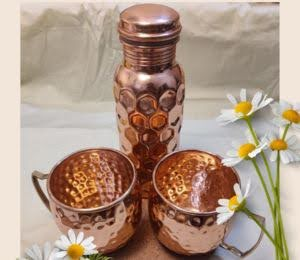 Copper Bottle with Mugs